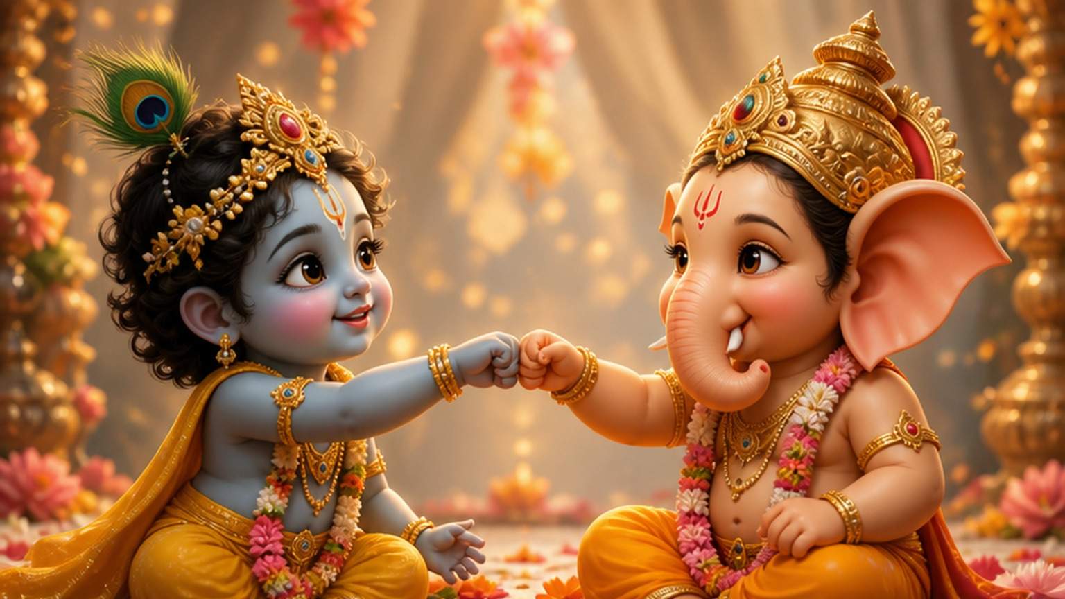 Ganesh Ji and Laddu Gopal Fist Bump Photo Prompt mobile hero image