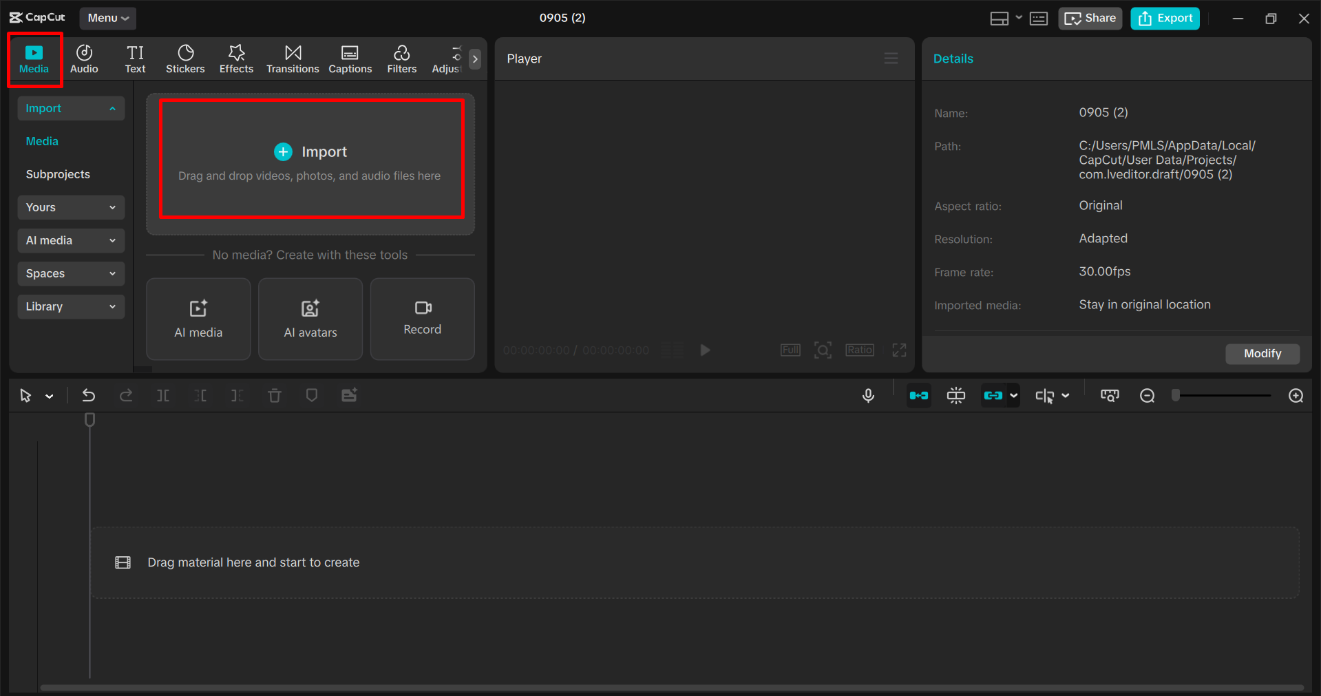 Import videa do editoru videa CapCut