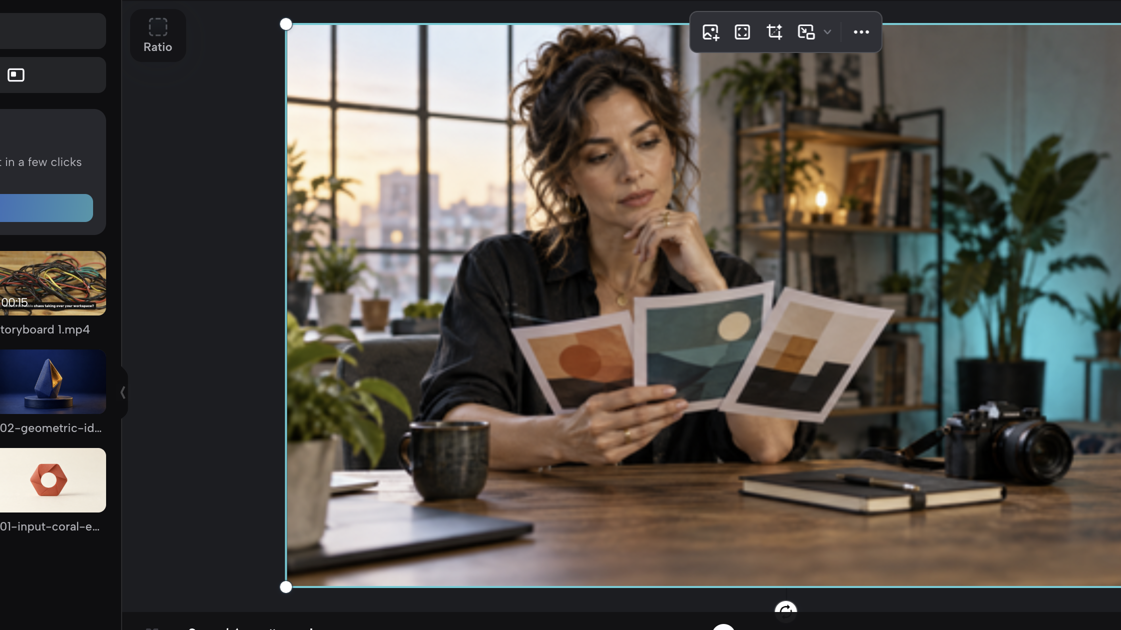 An original creator-review image is loaded and selected in the real CapCut editor workspace