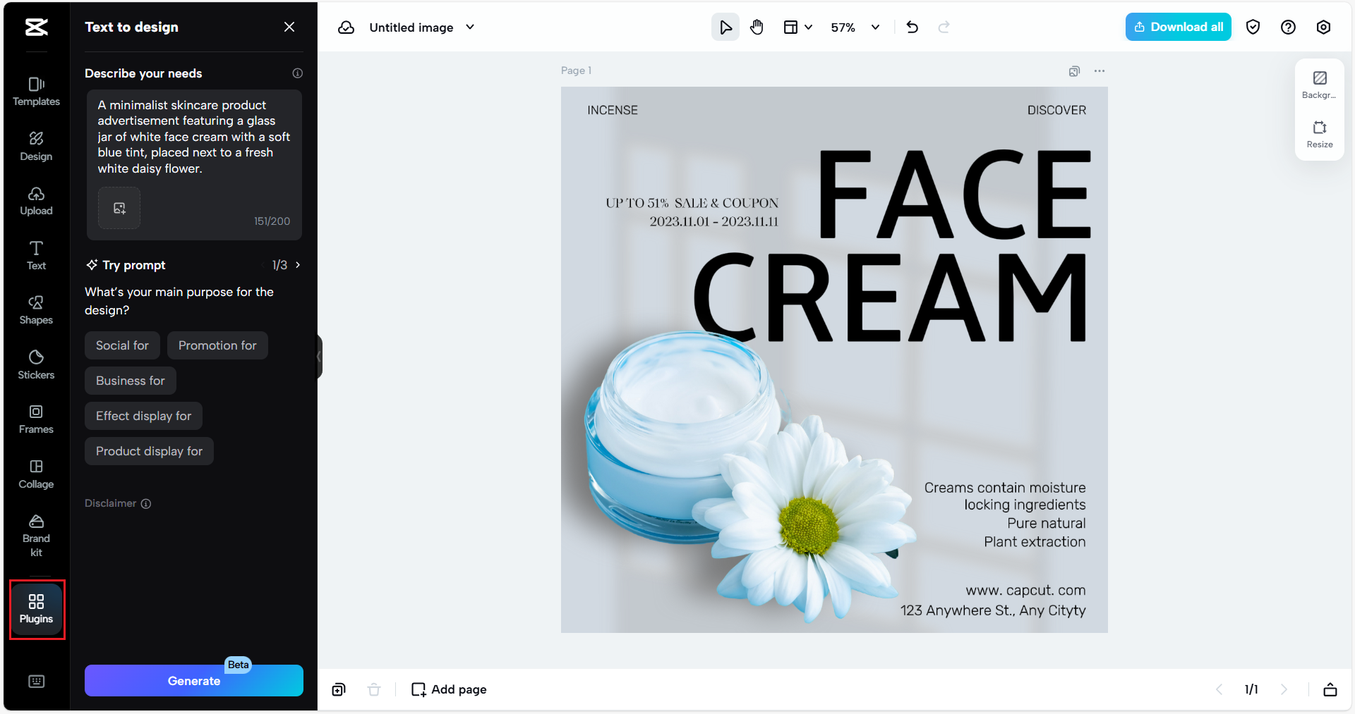 Ferramenta de texto para design do CapCut Web