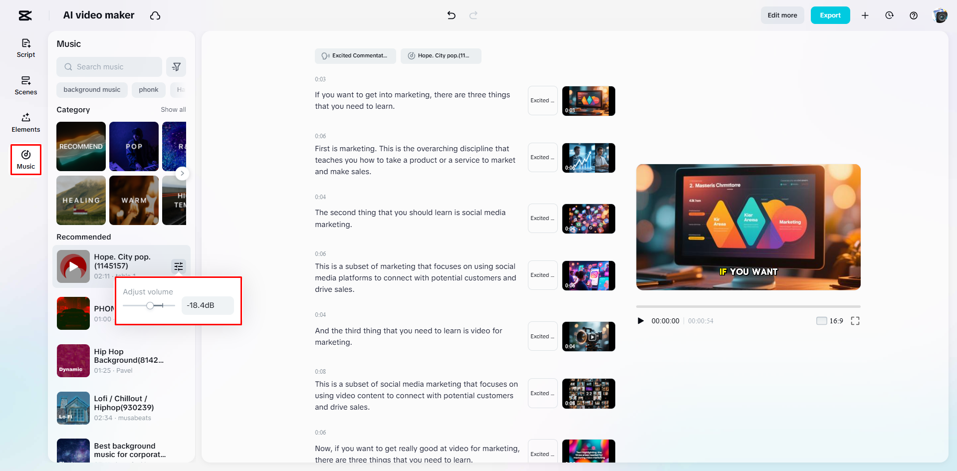 Háttérzene hozzáadása a videóhoz a CapCut Web használatával