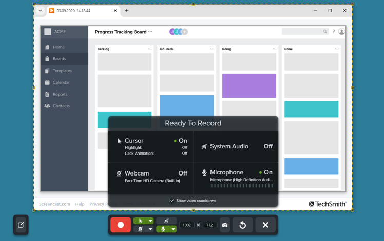 Showing how to start and stop a screen recording in Snagit
