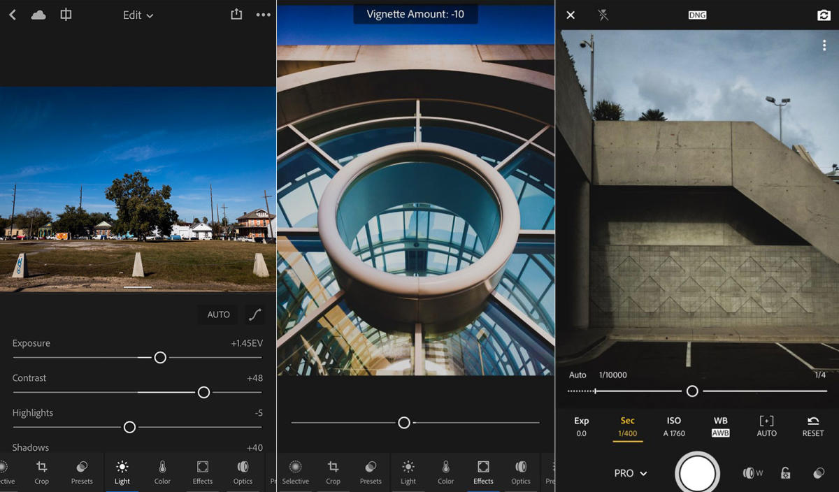Lightroom mobile editing interface