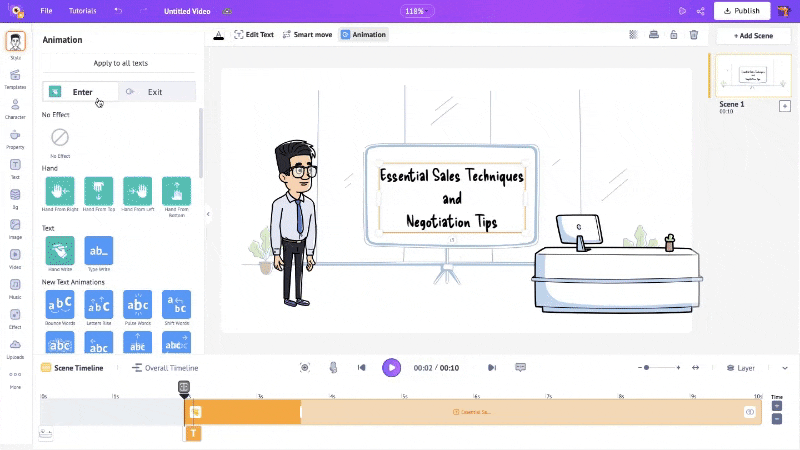 Schnittstelle von Animaker - eine effiziente Möglichkeit, kostenlose Whiteboard-Animationen zu erstellen