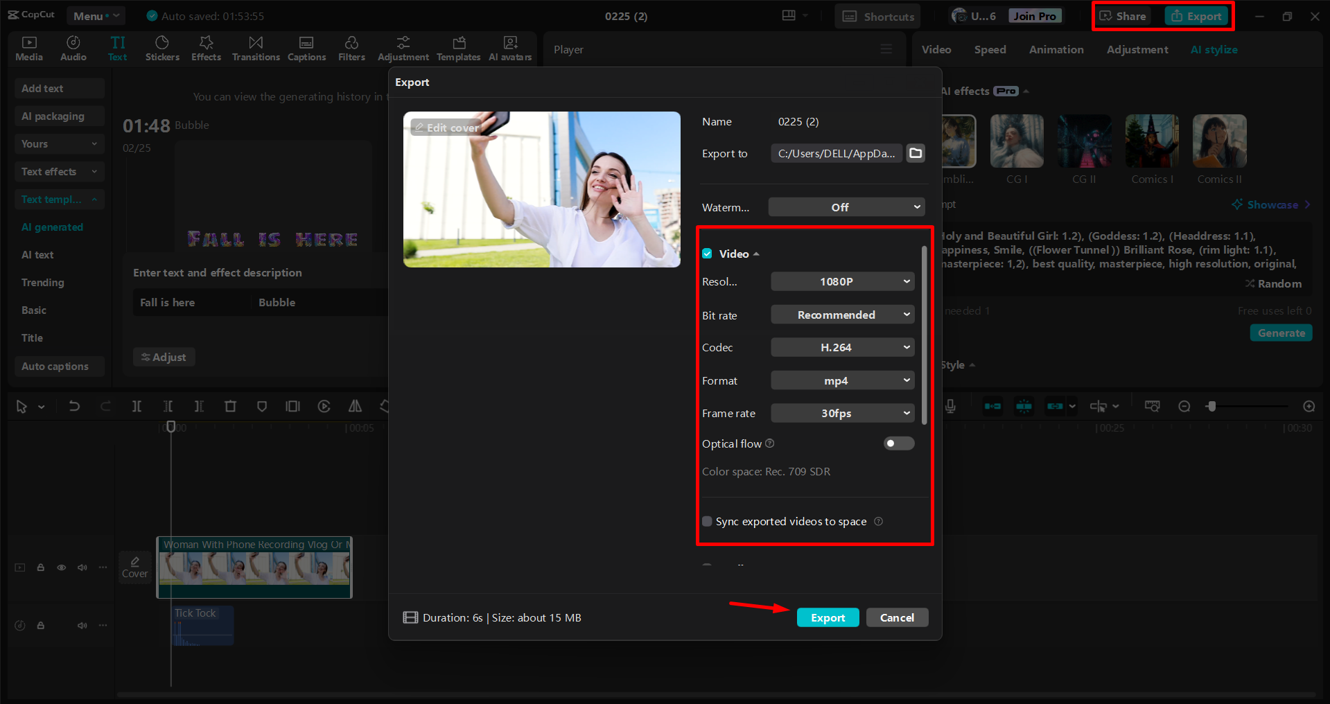 CapCut masaüstü video düzenleyicisinden bir videoyu dışa aktarma