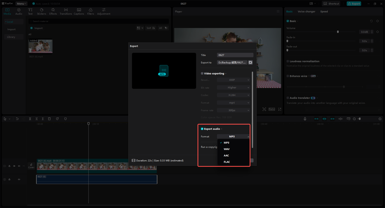 Export the audio