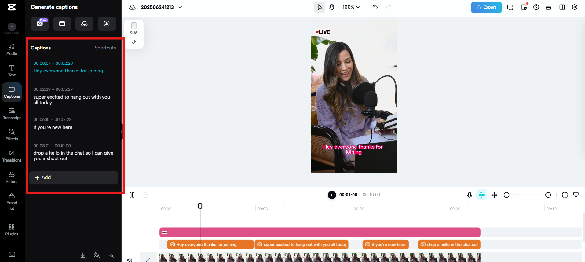 Add captions for real-time dialogue