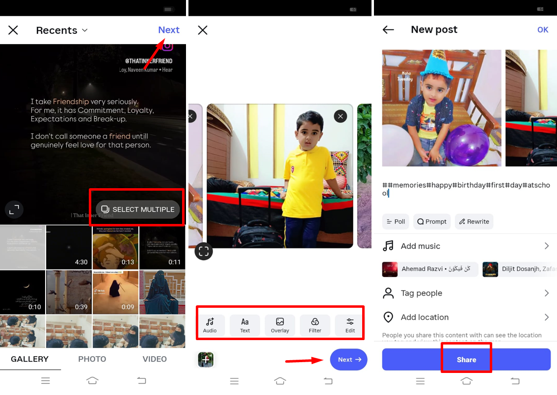 Image showing how to make a seamless Instagram post on a mobile phone