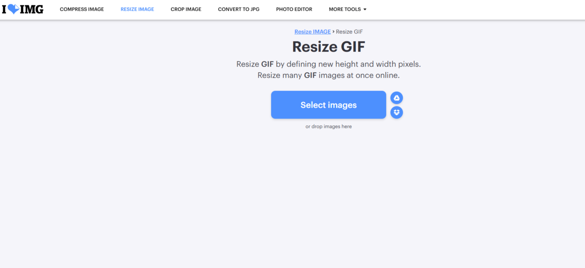 Interface of iLoveIMG - another free online GIF resizer