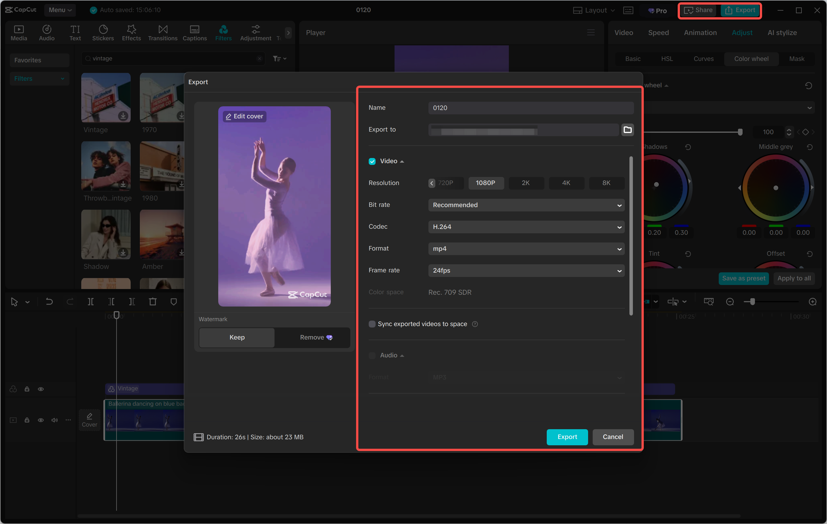 Esportazione di un video dall' CapCut editor video desktop