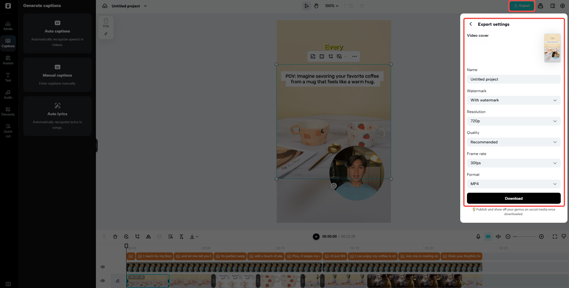 Export & share the animation video