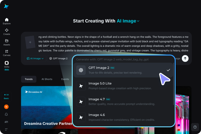 Escolha seu modelo de imagem e configurações de geração