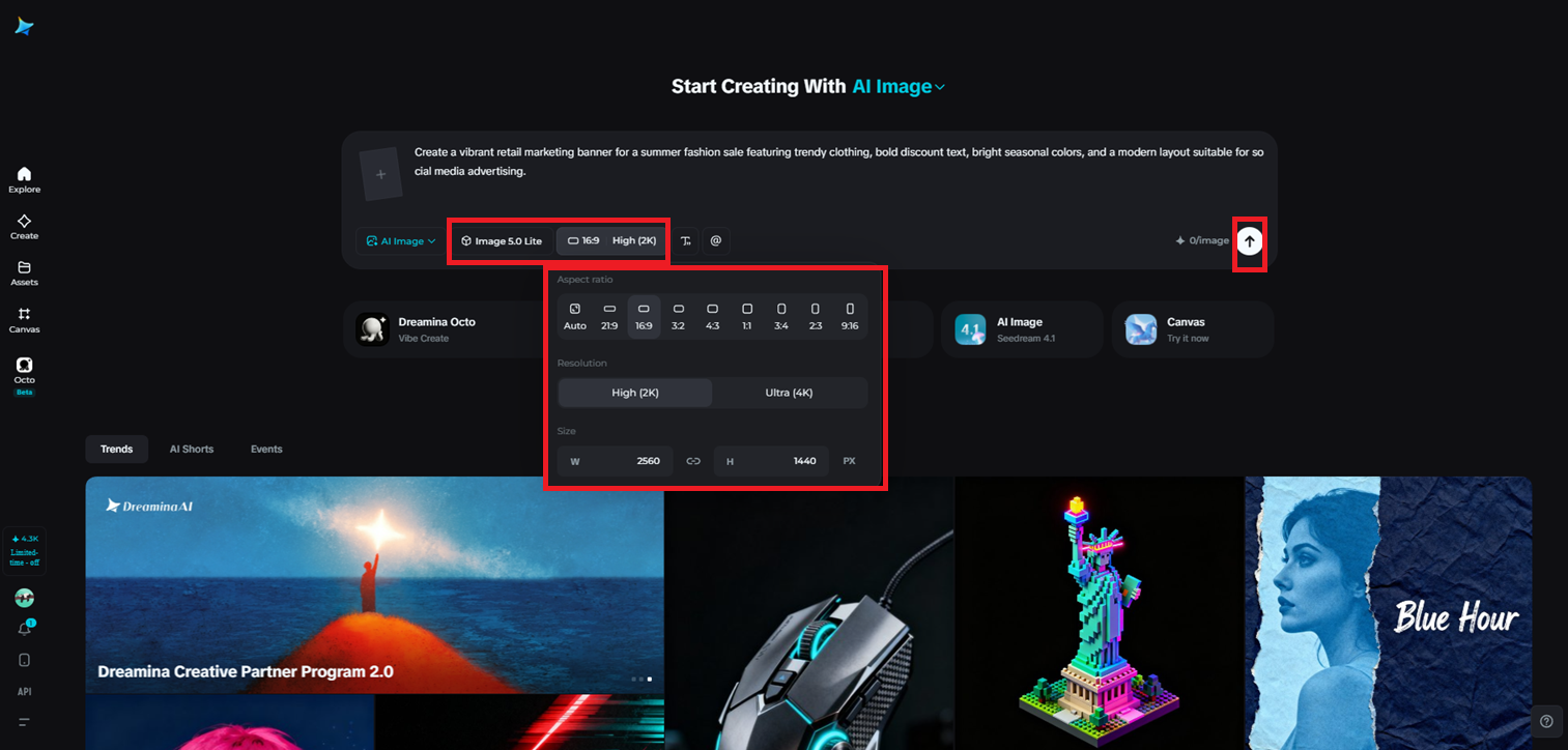 Choisissez le modèle d'image, ajustez les paramètres et générez