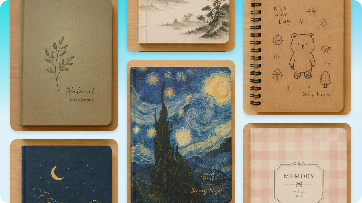 Design endless notebook mockups with AI Agent