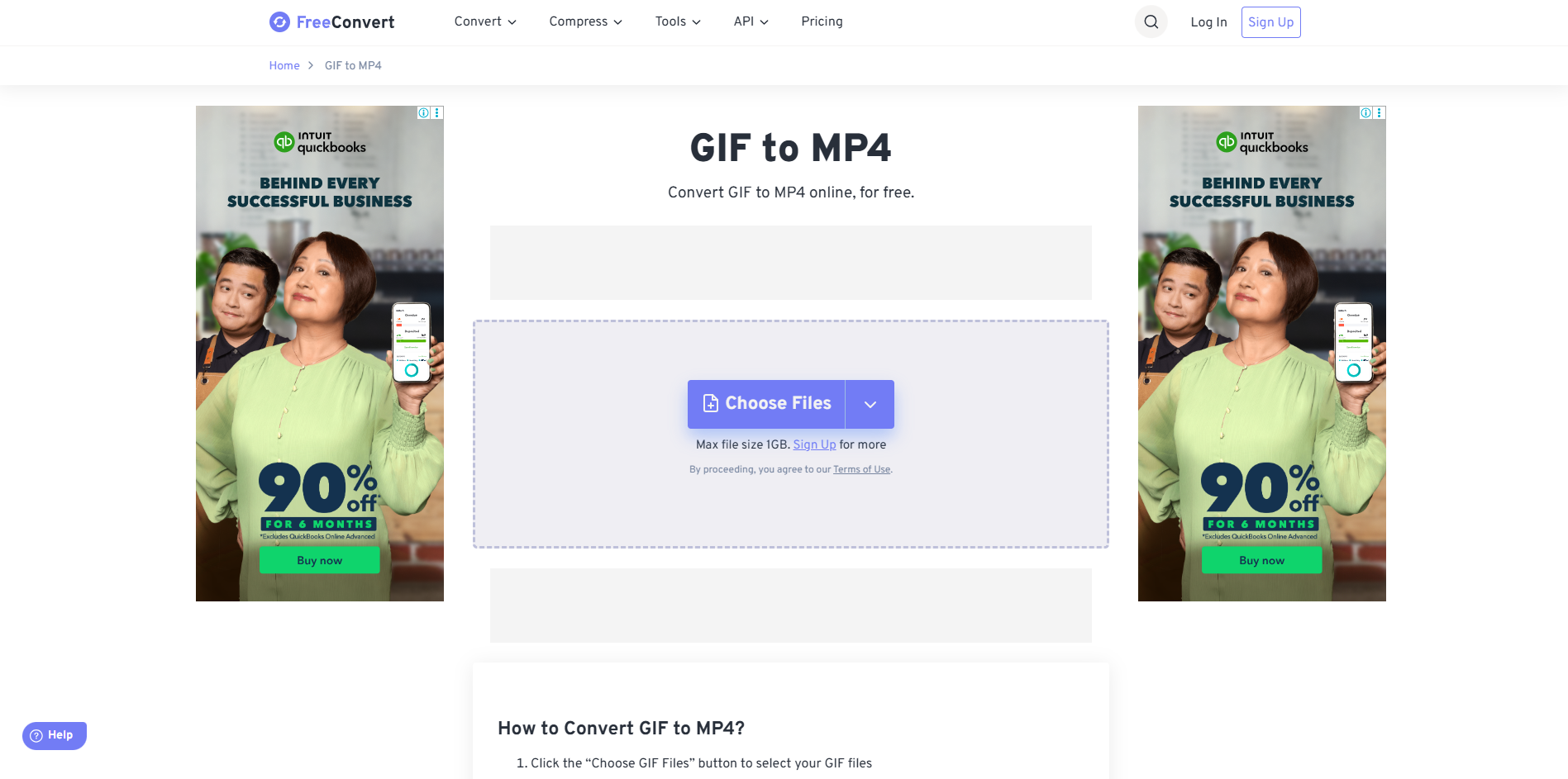 Interface of FreeConvert - an ideal and free GIF to video converter