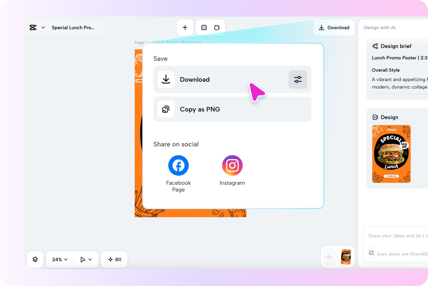 Export AI-generated designs from CapCut AI design