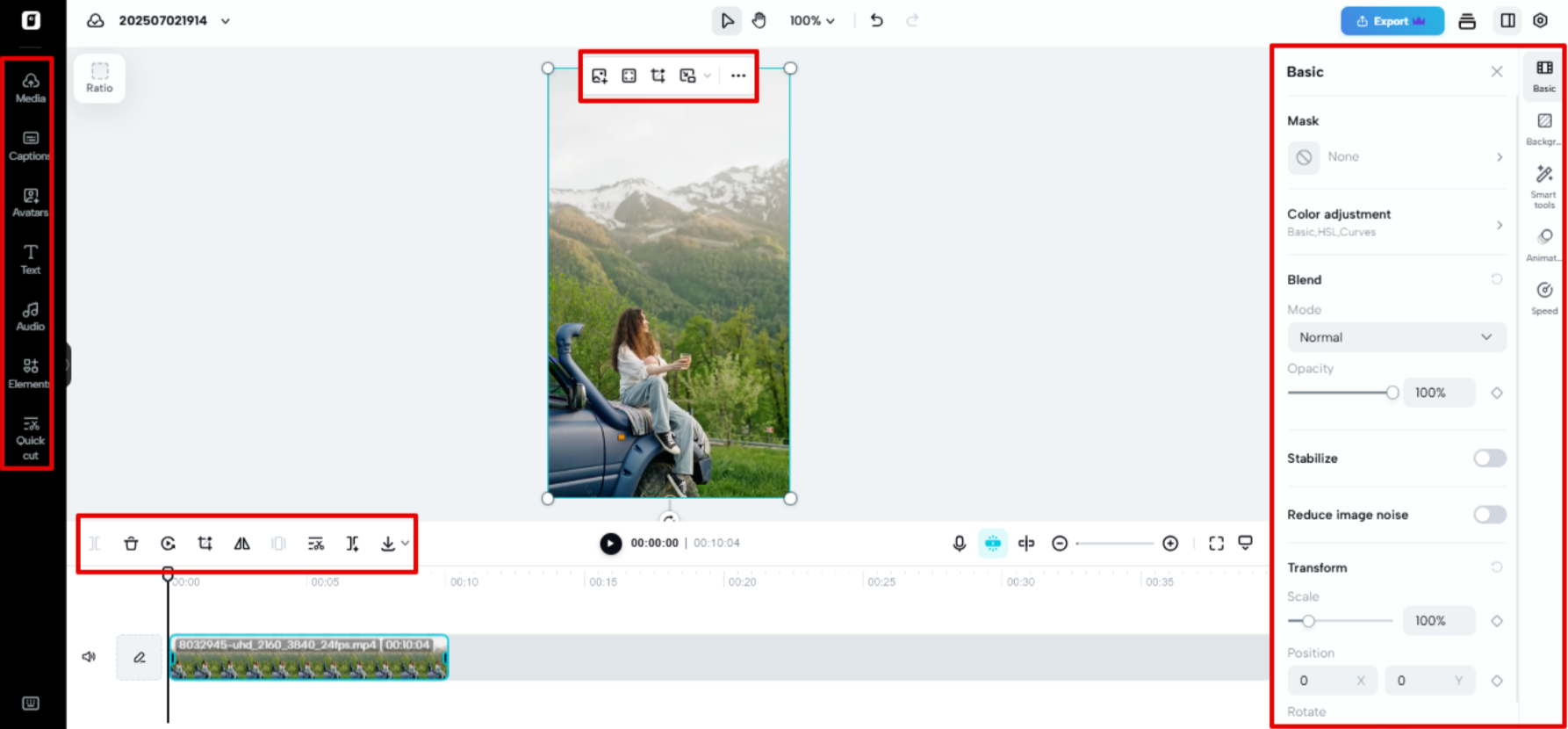 Pippit video editing space