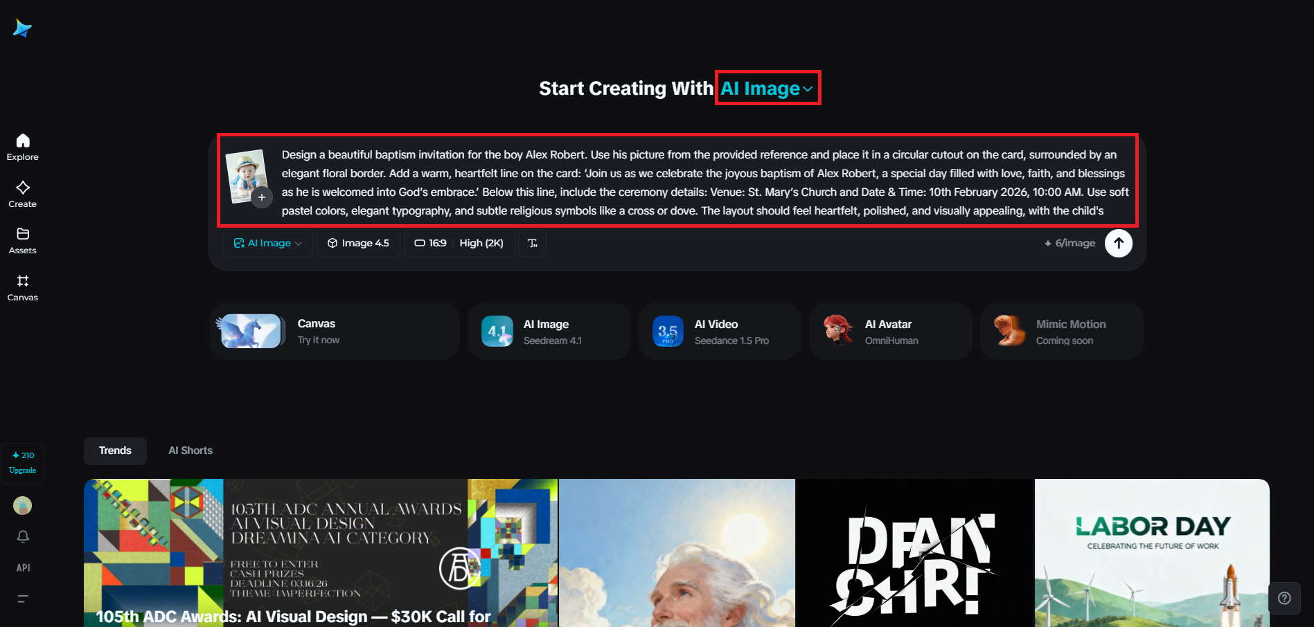 Öppna AI-bild och lägg till en detaljerad uppmaning med ett barns foto