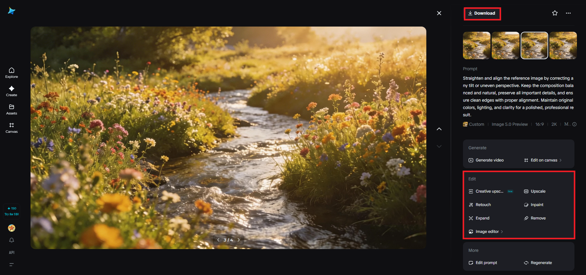 Review, refine, and download the image