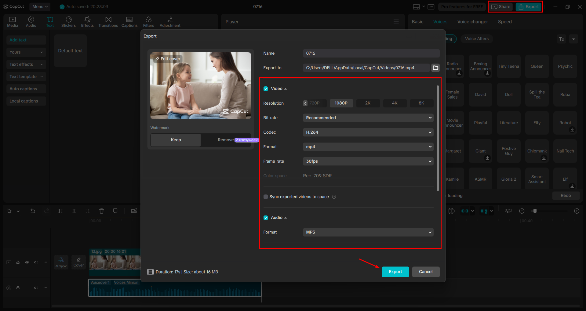 Exporting a video from the CapCut desktop video editor