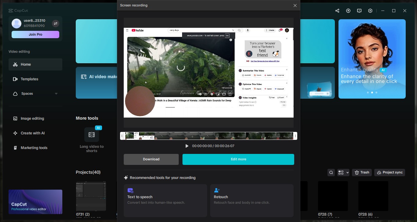 Interface of CapCut desktop video editor - Best software to record and webcam test