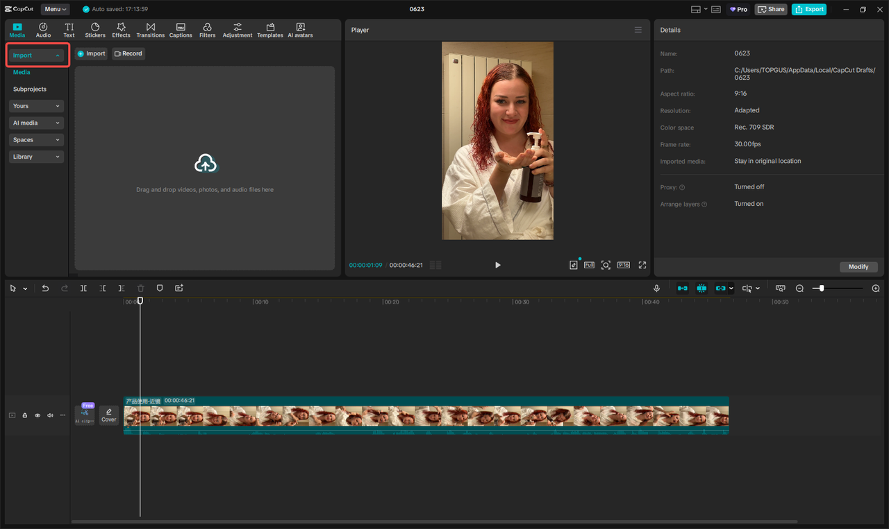 Import the clip to the CapCut interface