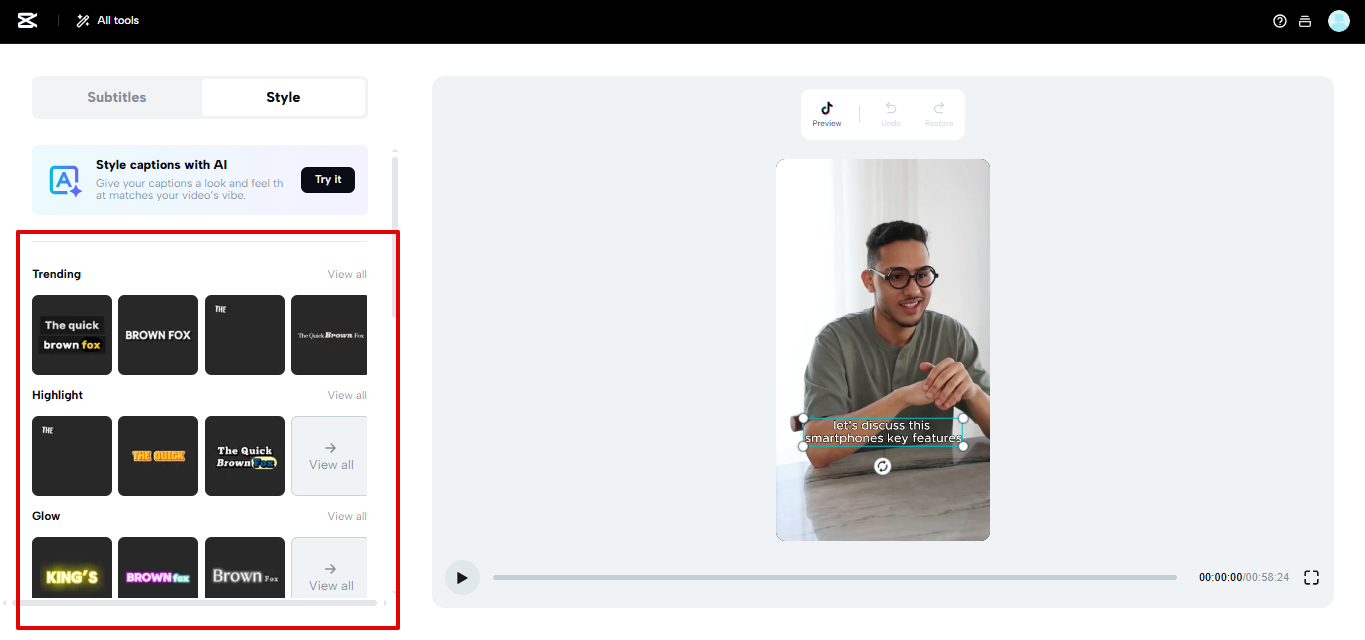 Preset caption templates