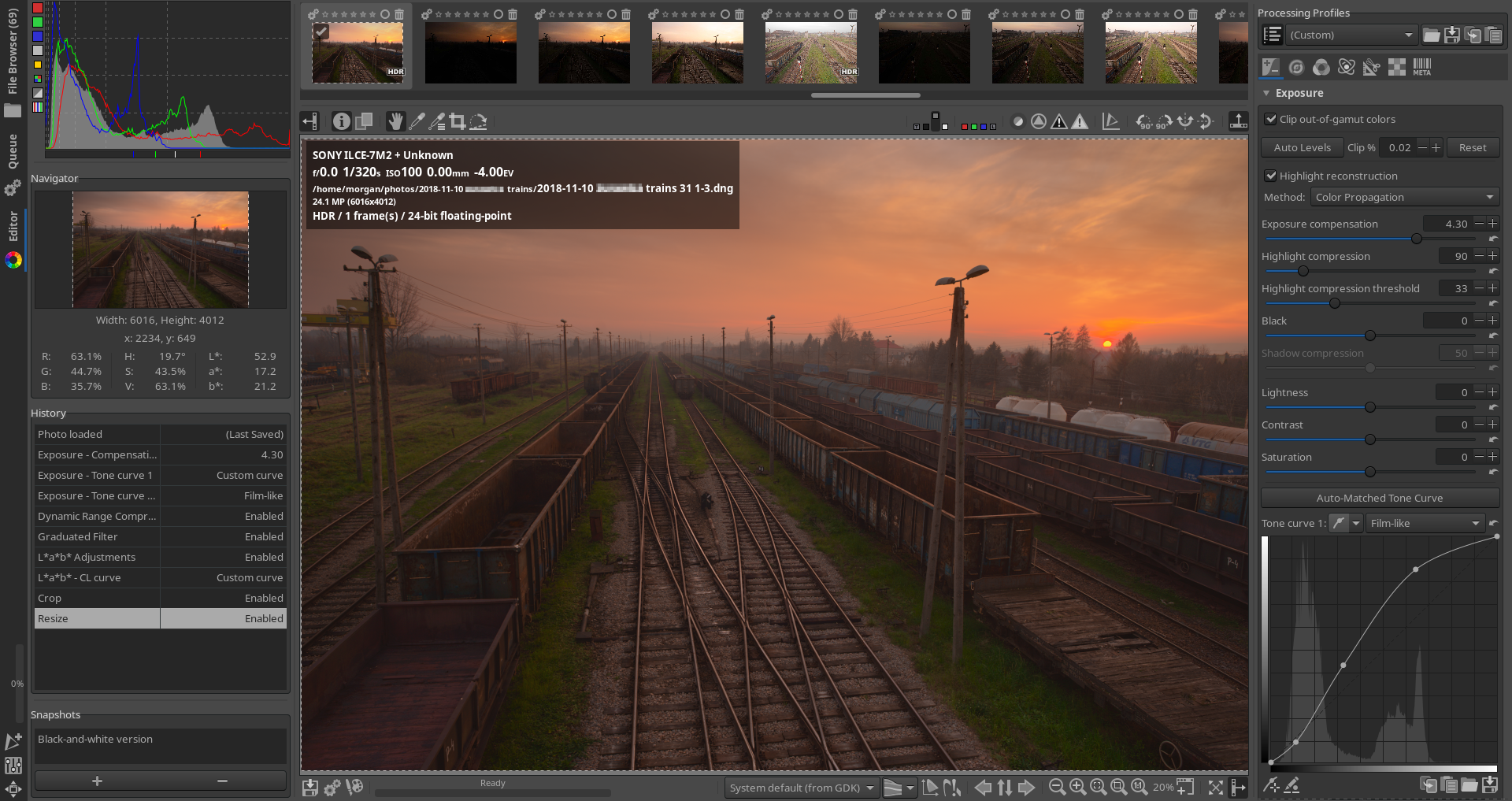 Interface of RawTherapee - a user-friendly and the best photo editor for PC