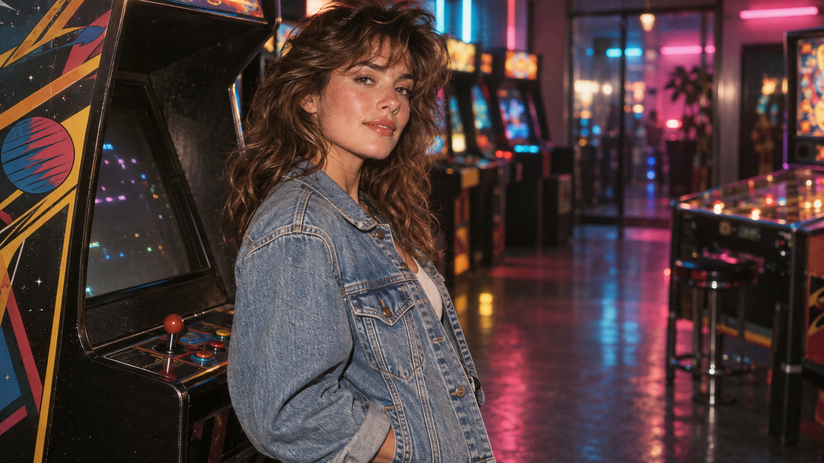 neon arcade portrait from an 80s photo prompt
