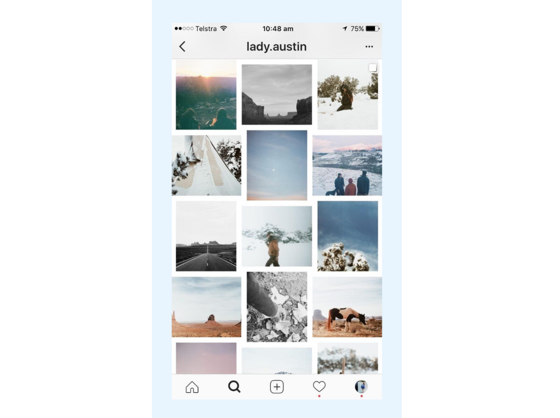 Tématábla Instagram profil elrendezés