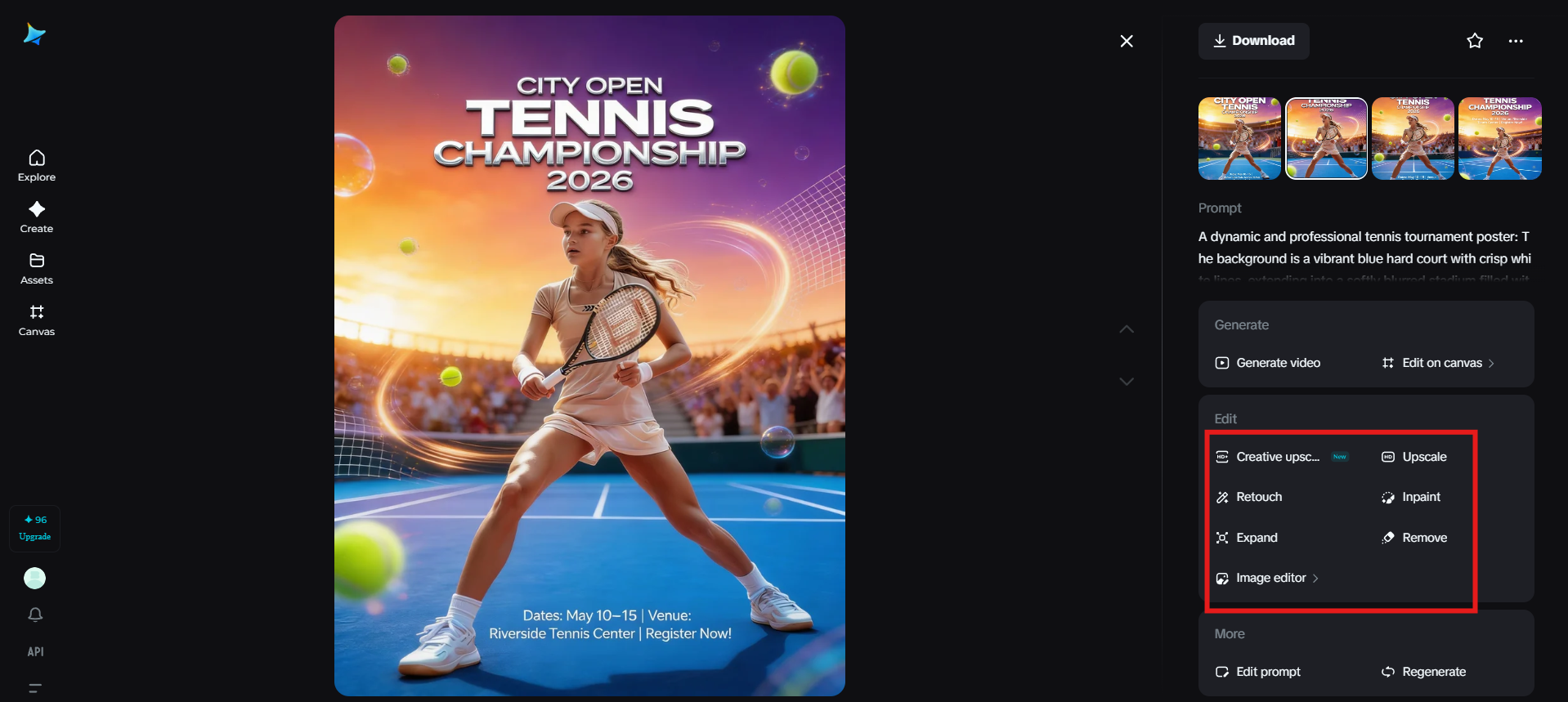 Refine the tennis poster