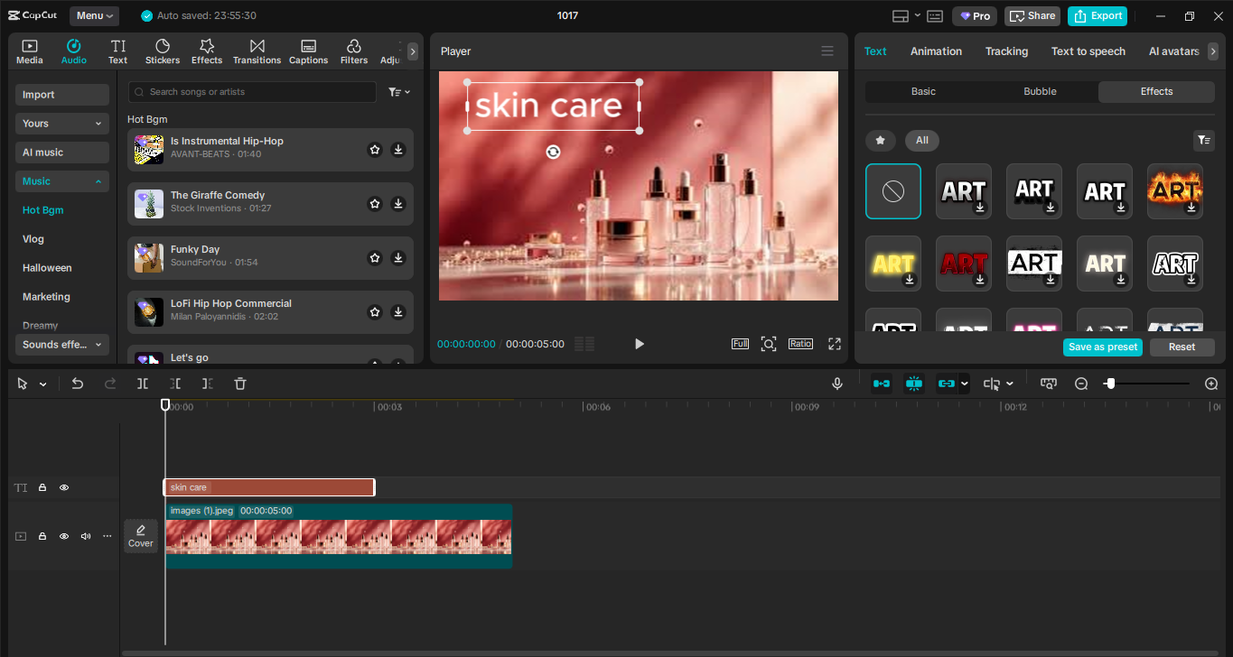 Editing interface of the CapCut desktop video editor