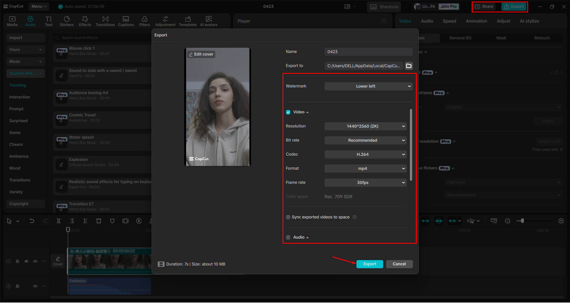 Exporting a video from the CapCut desktop video editor