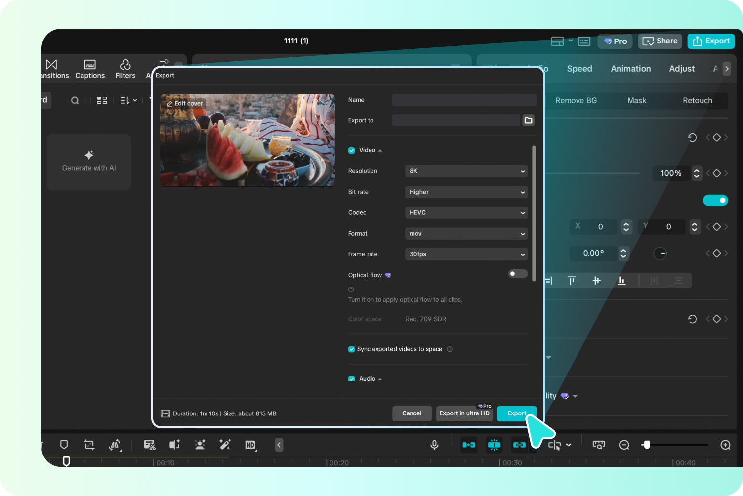 Exporting split scene video in the CapCut desktop editor.