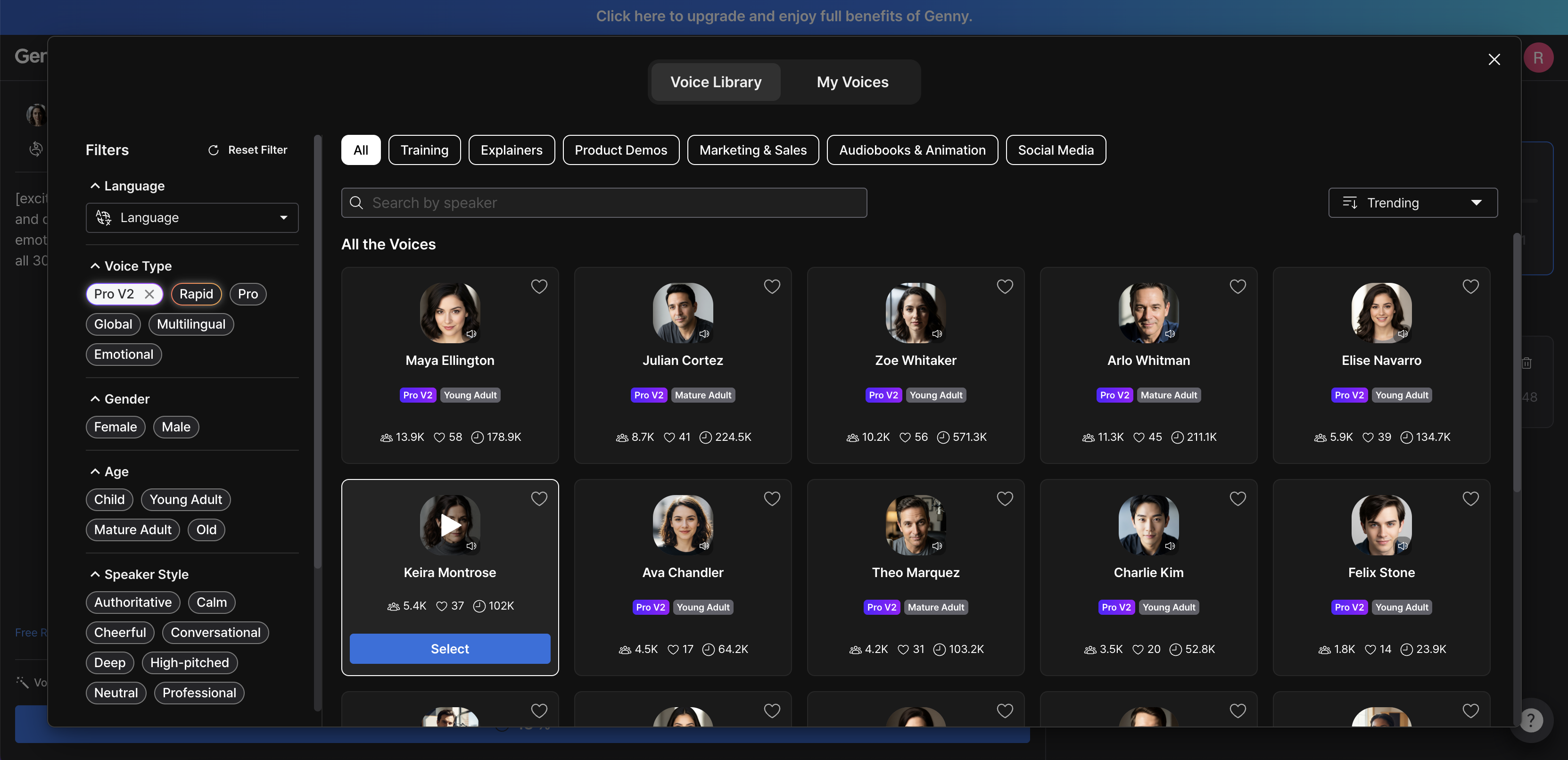 Gerador de voz narrativo LOVO AI
