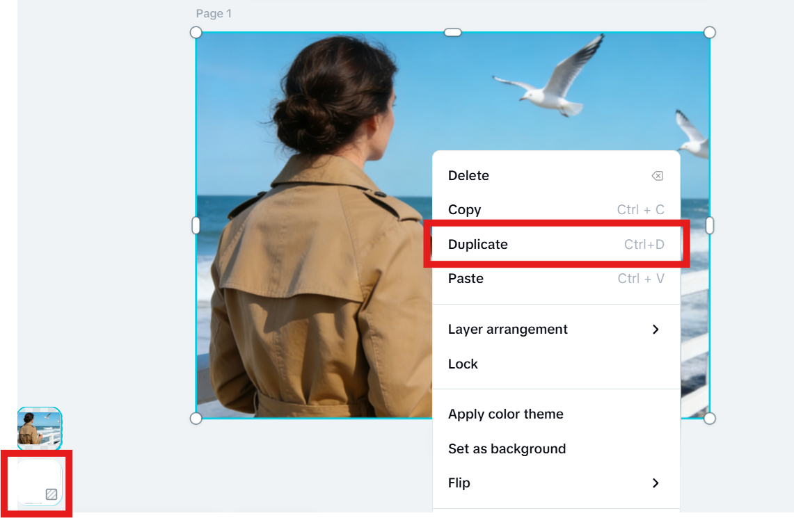 Right-click menu in CapCut editor showing the Duplicate option
