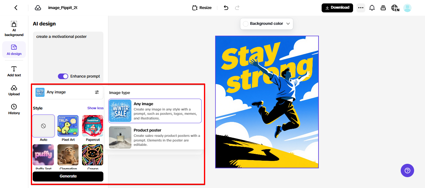 Gerando imagem no Pippit