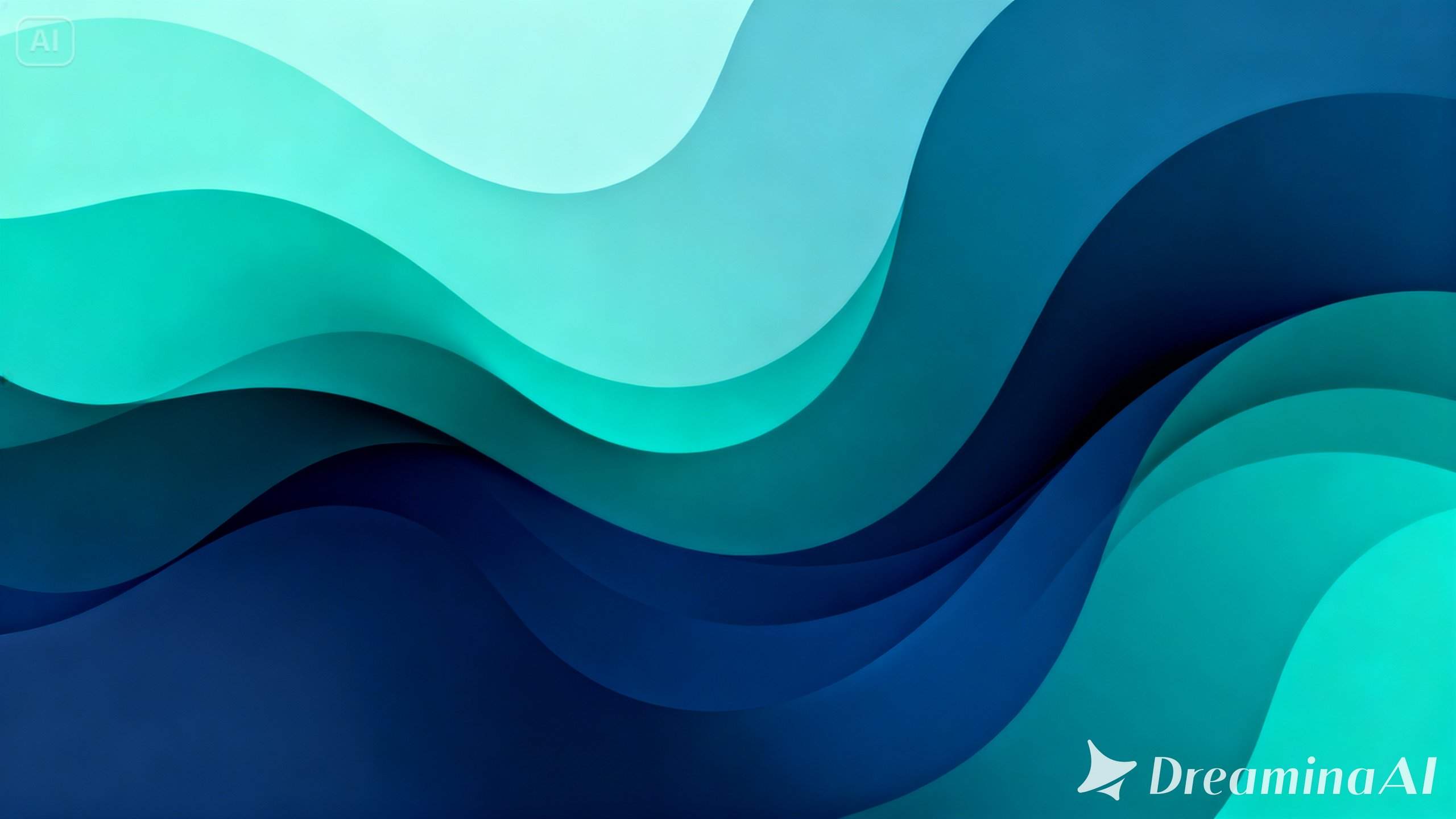 blue abstract poster with fluid, flowing lines in shades