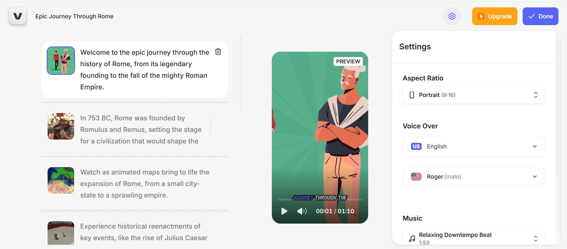 Schnittstelle von Veed - Video online mit Text erstellen