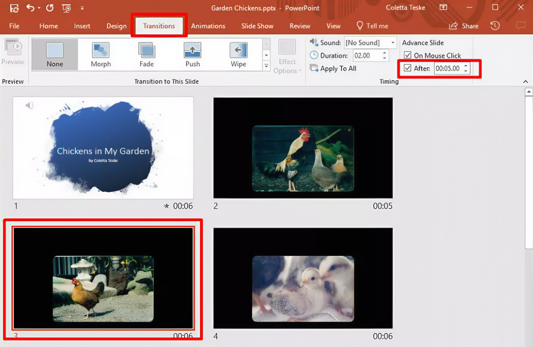 Personalize seus slides com transições e efeitos