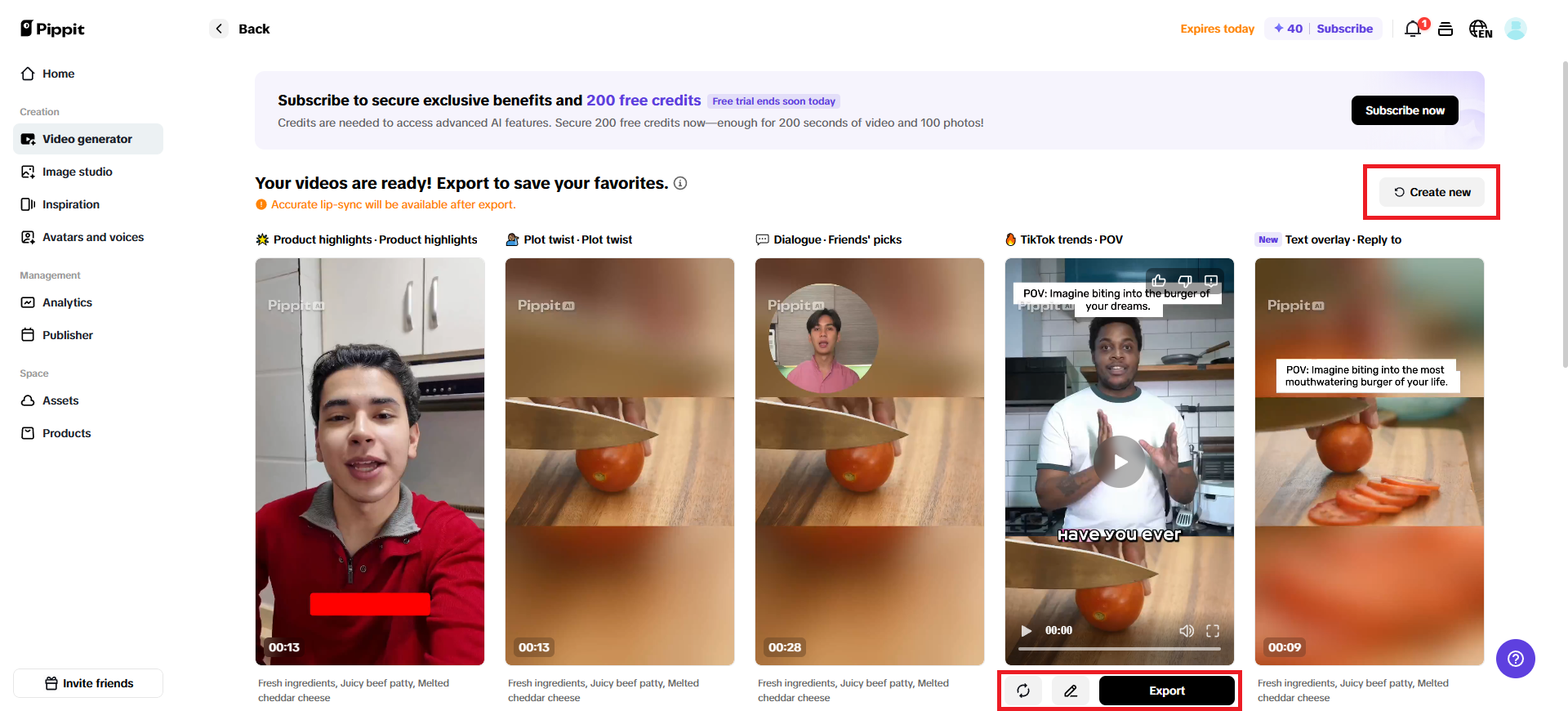 Select your preferred generated video