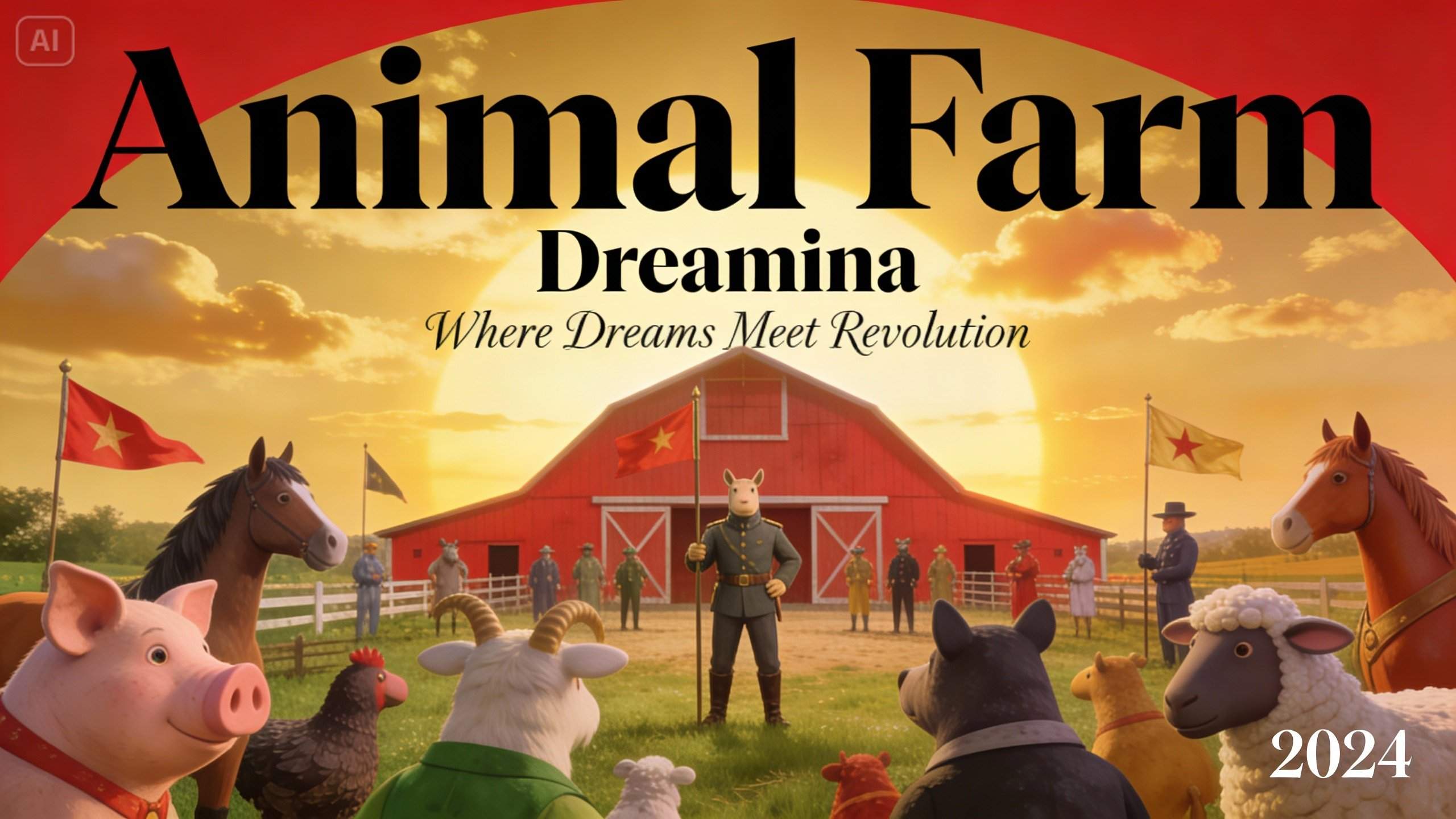Screenshot showing animal farm poster generated with Dreamina
