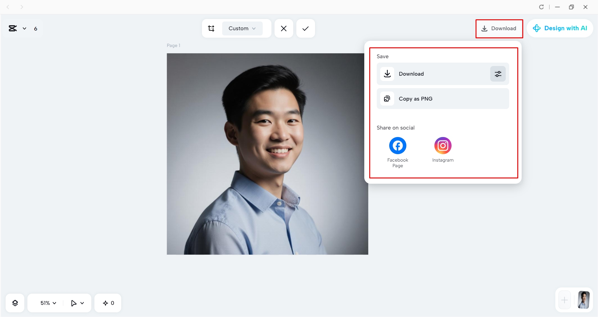 Downloading the image from the CapCut desktop video editor
