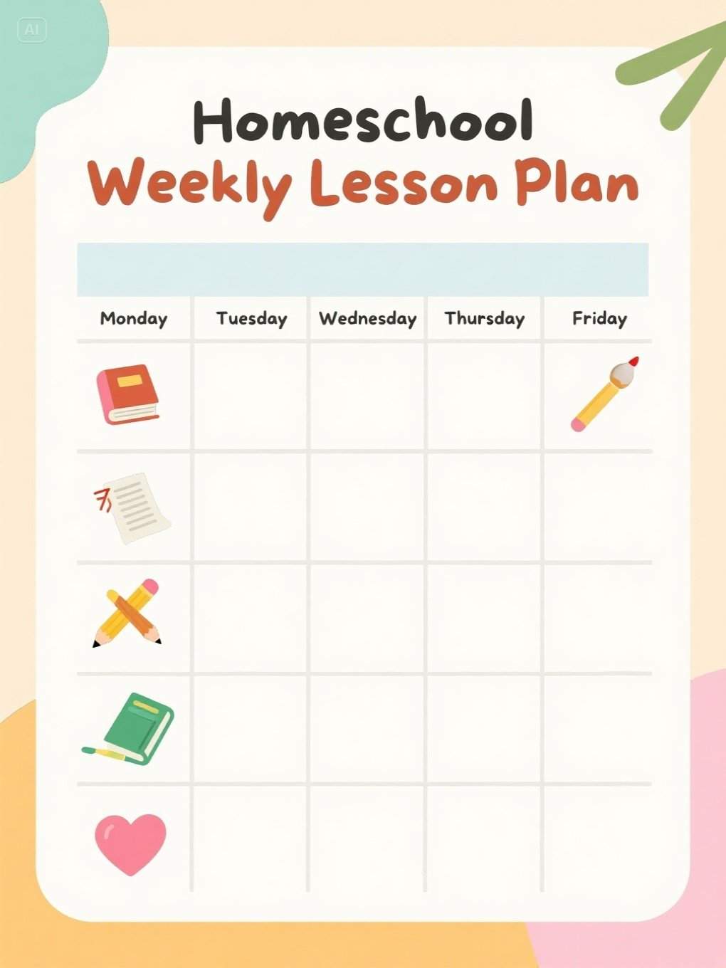 Homeschool weekly lesson plan
