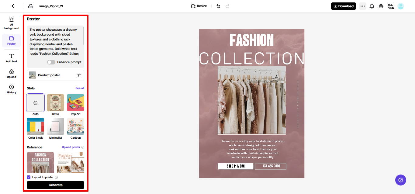 Gerador de cartazes de vendas Pippit