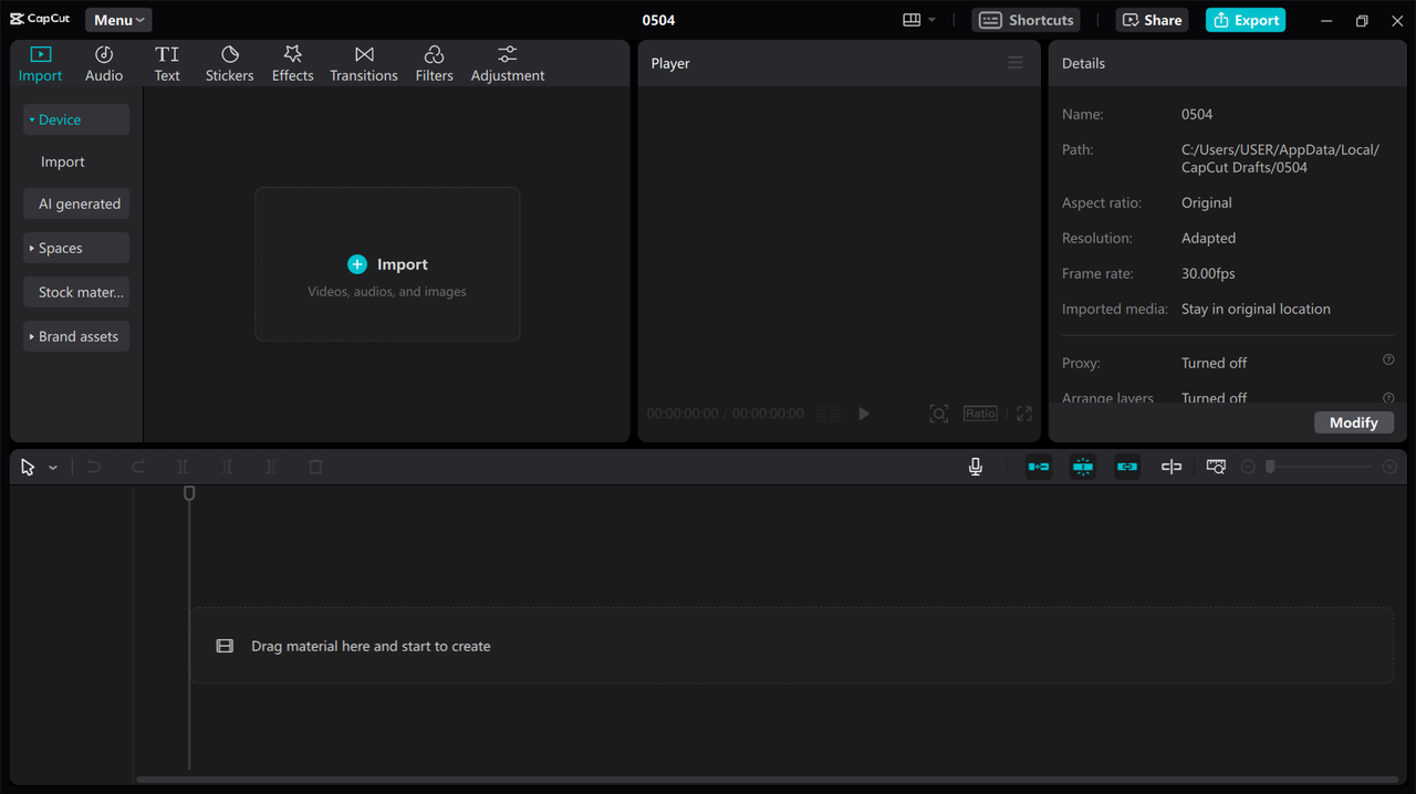Importing your video to the CapCut desktop editor to create a free dubbed anime