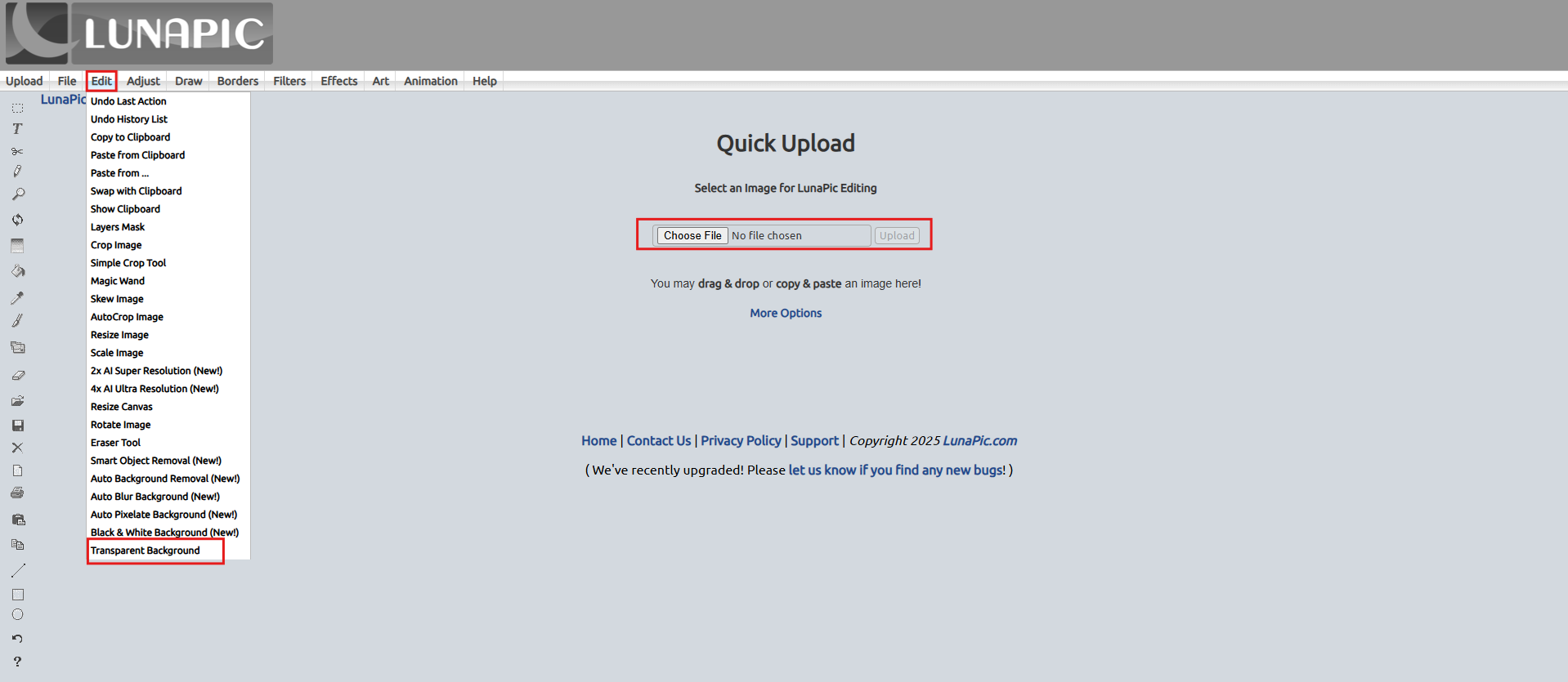 Select Transparent background tool
