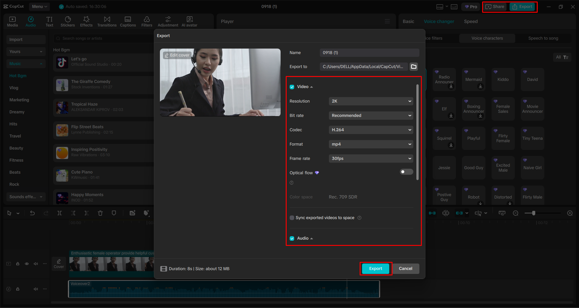 Exporting a video from the CapCut desktop video editor
