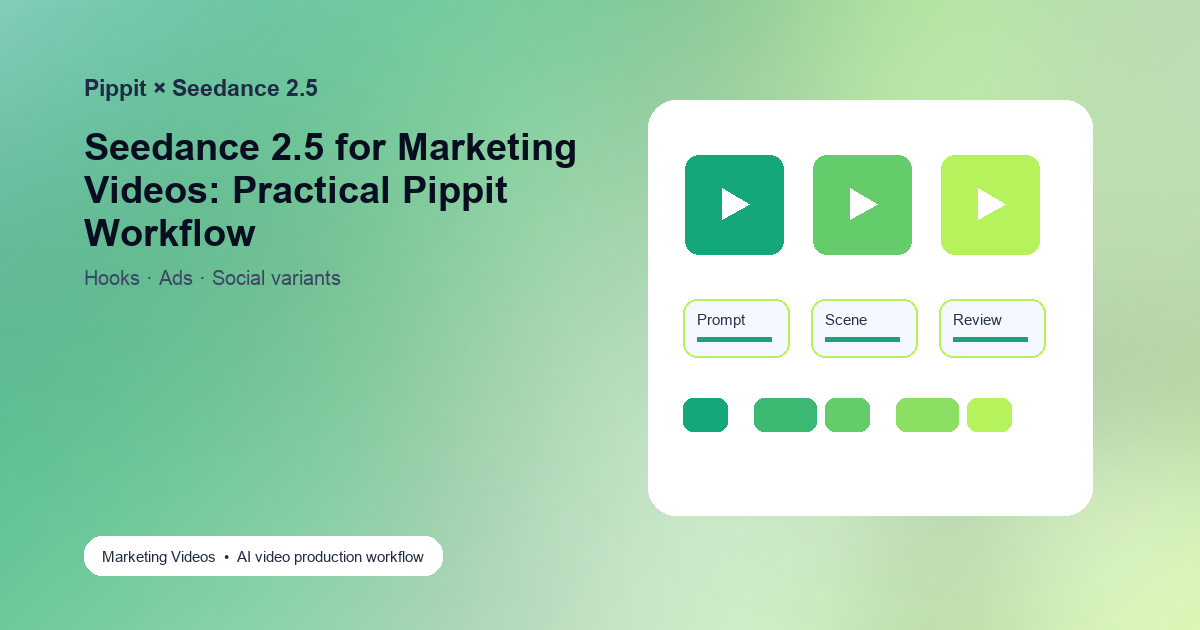Seedance 2.5 for Marketing Videos: Practical Pippit Workflow cover image showing Pippit AI video workflow