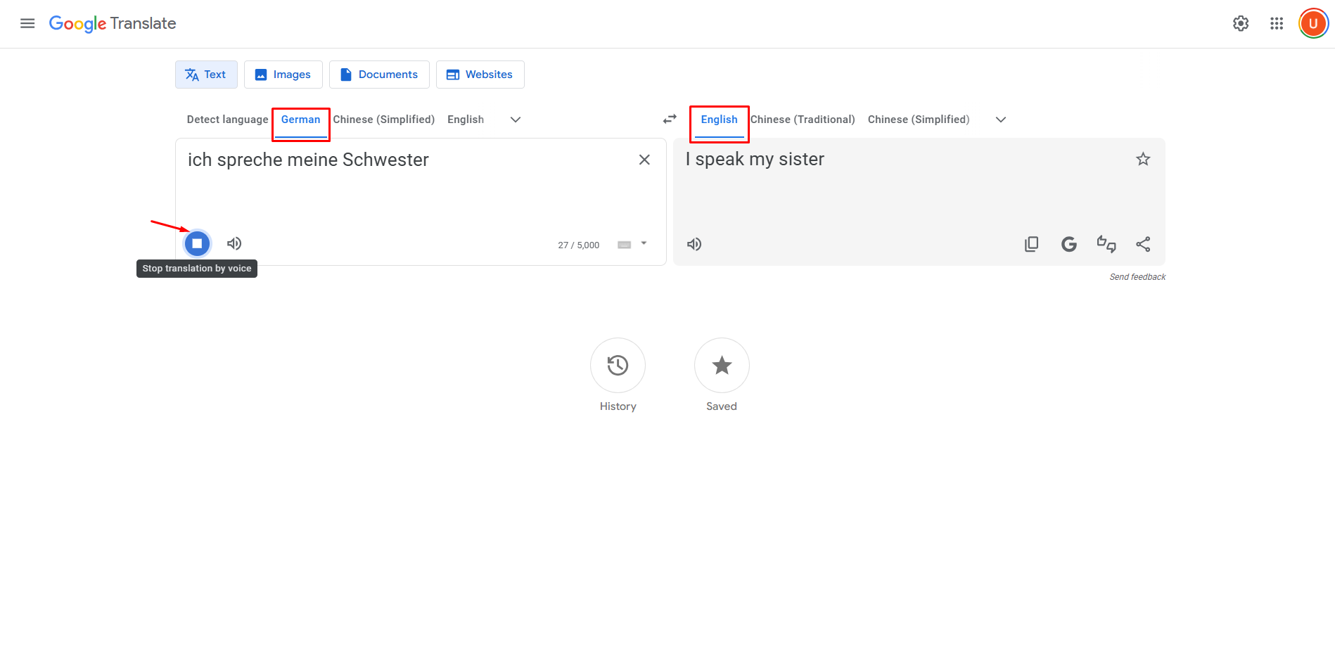 Showing how to convert German to English audio with Google Translate